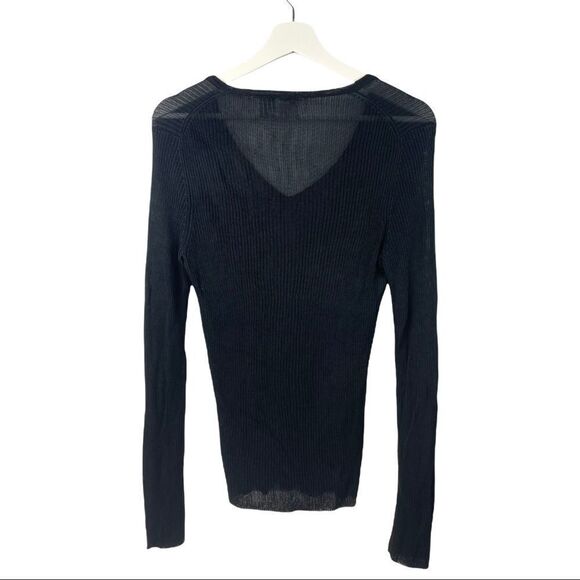 AX Armani Exchange Jet Black Rayon Black Ribbed V Neck Sweater Size L - Picture 3 of 5
